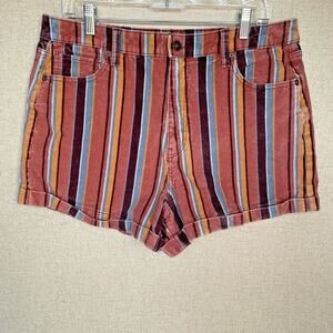 American Eagle Women's 14 Shorts Corduroy Cords Brown Stripes Cuffed Hem EUC